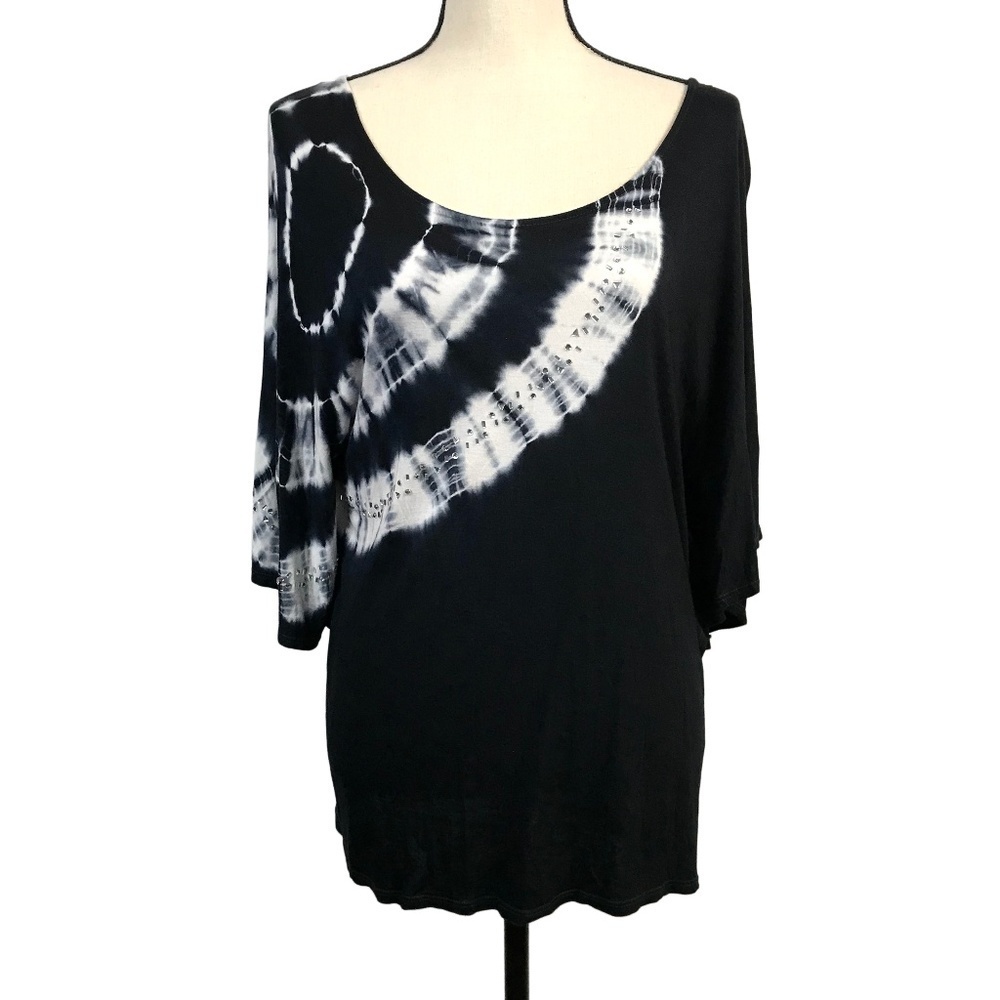 INC Black & White Tie Dye Top with Jewels​​